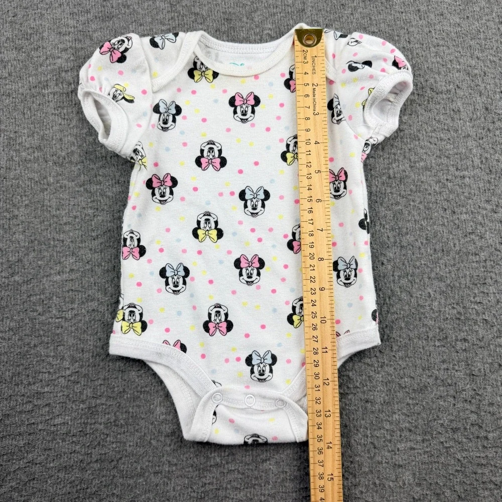 Disney Baby Minnie Mouse Polka Dot‎ Bodysuit 6/9M White Short Sleeve